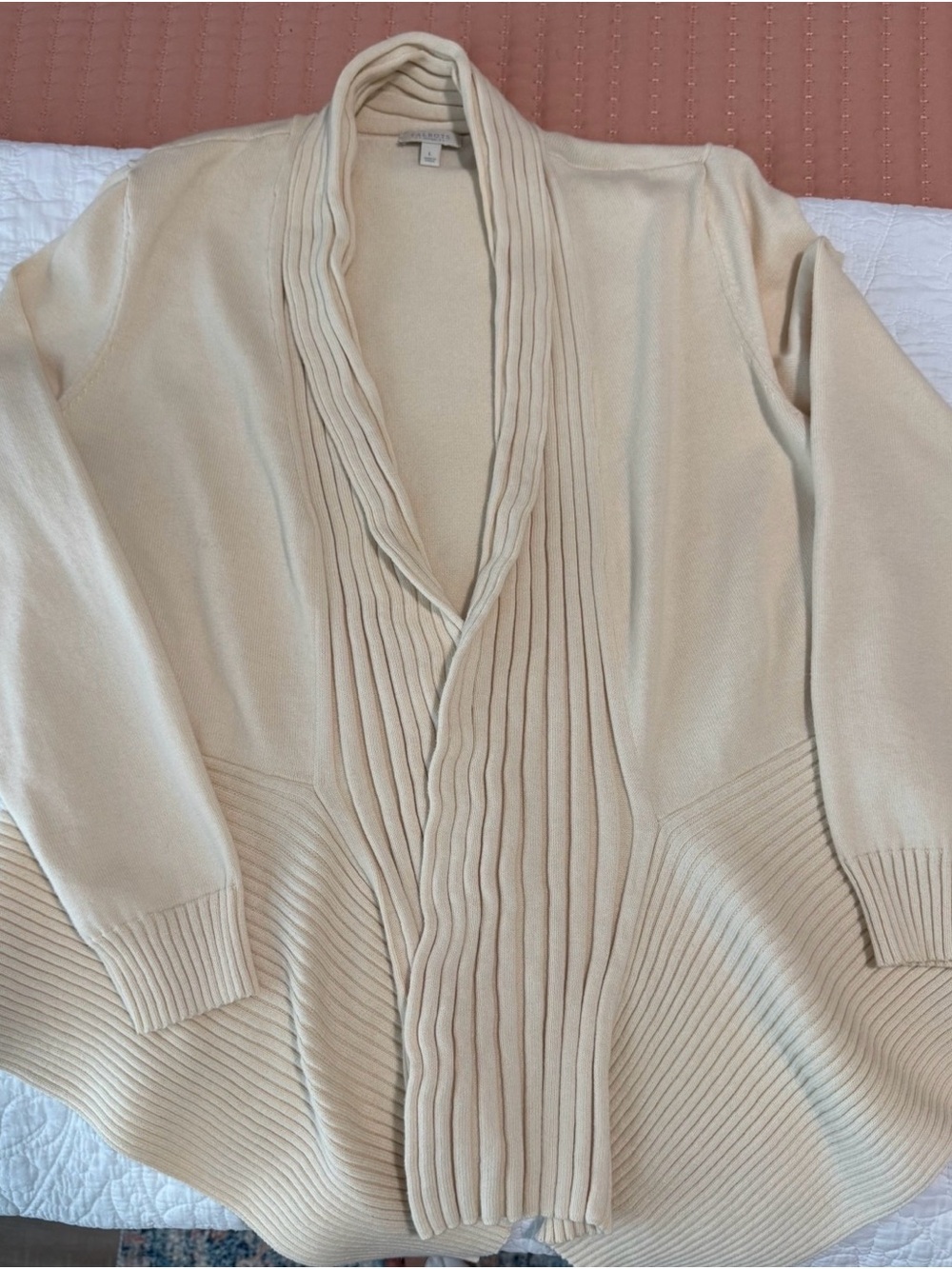 Talbots Cream Shawl-Collar Ribbed Cardigan Sweater